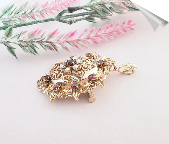 Pendentif Pendentif  Broche Grenats Perles de culture 58 Facettes AB 1083