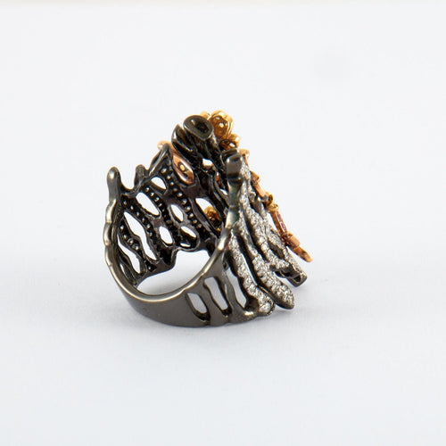 Bague 54 Bague Branche Papillons Saphirs roses et jaunes Diamants 58 Facettes 1.9127