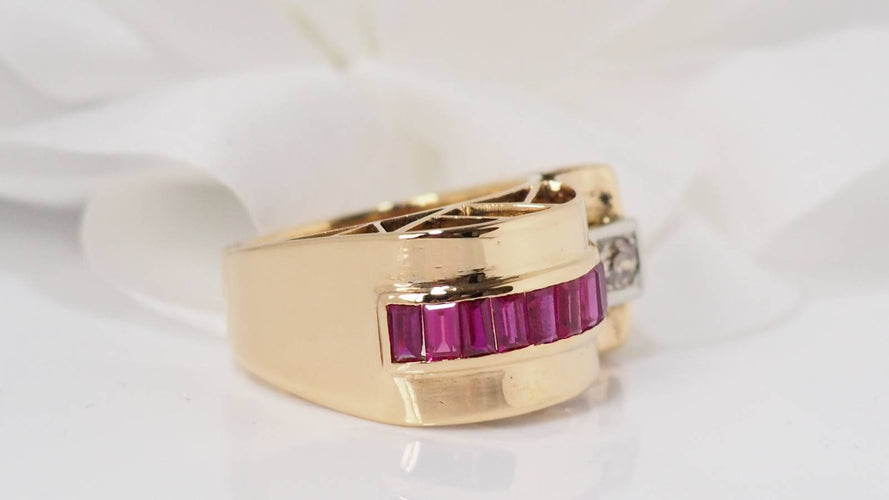 Bague Bague Tank des années 40 or jaune et diamant 58 Facettes 27033