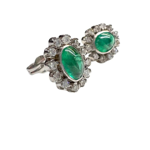 Boucles d'oreilles Boucles d'oreilles rosace en platine style Art Déco avec diamants et émeraude 58 Facettes Q13B