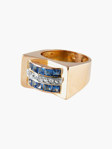 Bague Bague " Tank " Or Rose et Platine 58 Facettes