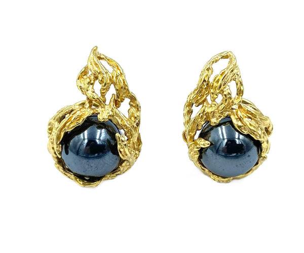 Boucles d'oreilles GILBERT ALBERT. Paire de boucles d’oreilles or jaune et perles interchangeables 58 Facettes