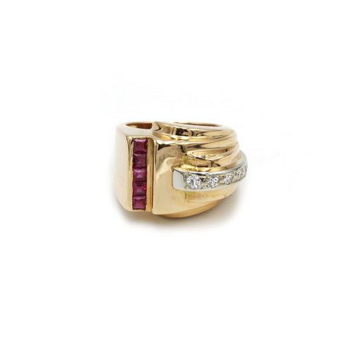 Bague 52 Bague TANK en Or jaune, diamants & rubis 58 Facettes 220044SP