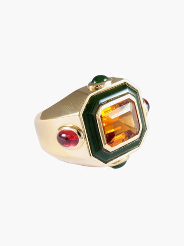 Bague 53 Chanel- Bague Chevalière Citrines, Jade et Or Jaune 58 Facettes