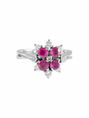 Bague 53 BAGUE VINTAGE RUBIS ET DIAMANTS EN OR BLANC 58 Facettes