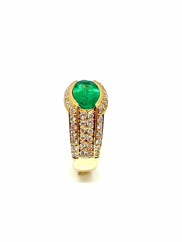 Bague Bague or jaune émeraude ovale et diamants 58 Facettes