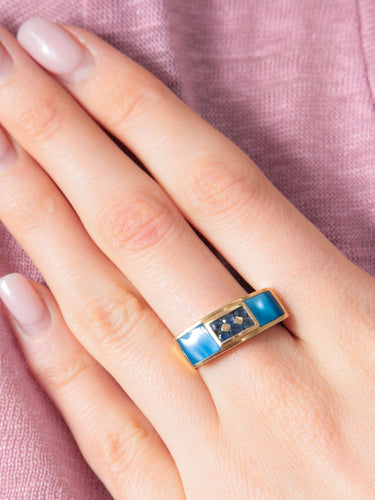 Bague Bague Or Jaune Email saphirs 58 Facettes