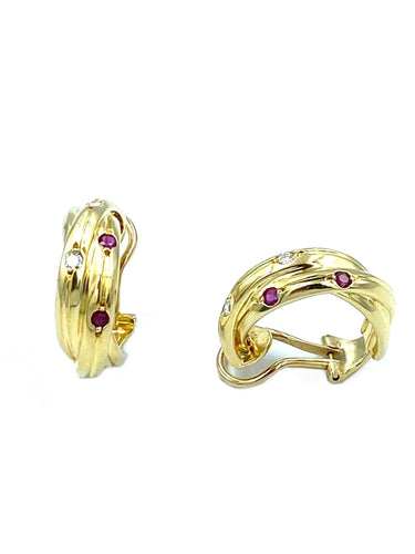 Boucles d'oreilles CARTIER. Boucles d’oreilles Trinity or jaune, saphirs, rubis et diamants 58 Facettes
