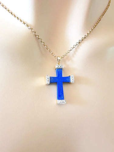 Pendentif GARLAND - Pendentif Croix Lapis-lazuli & Diamants 58 Facettes AA 1572