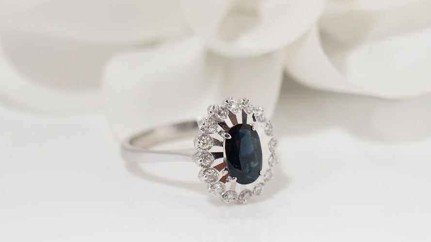 Bague 53 Bague Marguerite En Or Blanc, Saphir Et Diamants 58 Facettes 31757