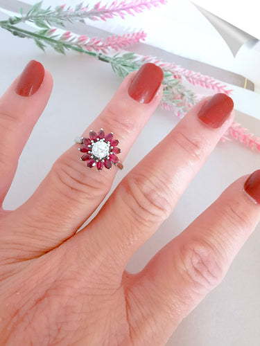 Bague 54.5 Bague Ancienne Rubis Diamant 0,50 ct Or Blanc 58 Facettes AA 1523