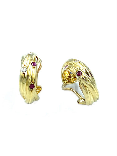 Boucles d'oreilles CARTIER. Boucles d’oreilles Trinity or jaune, saphirs, rubis et diamants 58 Facettes