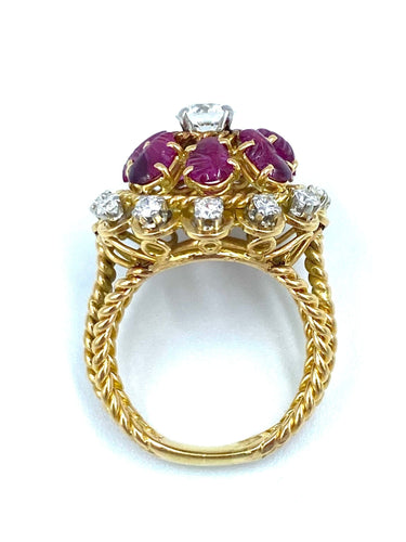 Bague Bague 1960 or jaune diamants et rubis 58 Facettes