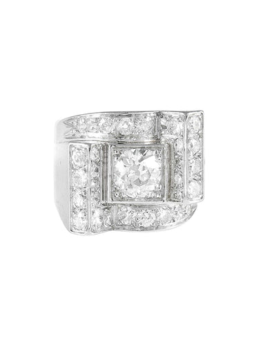 Bague 54.5 Bague Art Déco Platine Diamants 58 Facettes