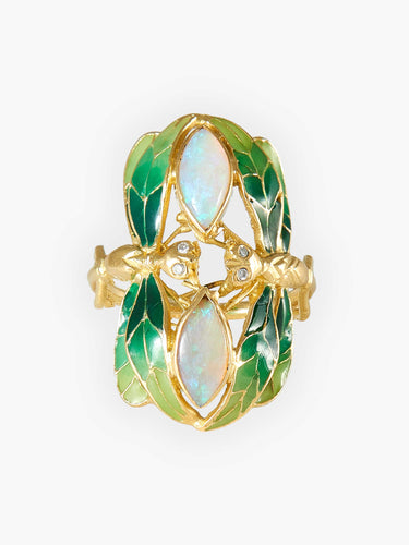 Bague Bague Libellule Laque Diamants et Opales 58 Facettes HS20508