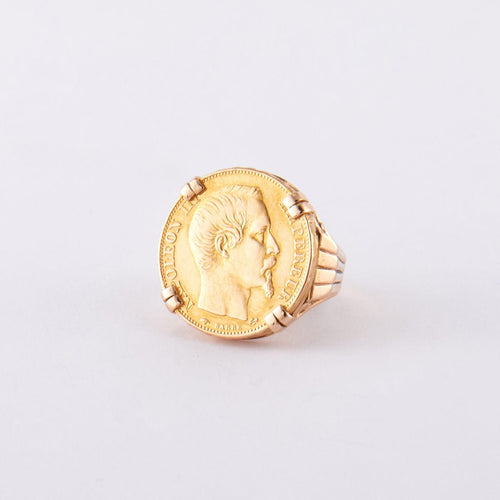 Bague 57 Bague en or, Pièce Napoléon 20 Francs 58 Facettes