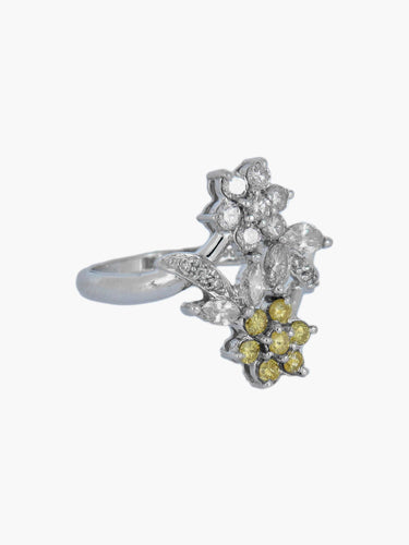 Bague Bague Toi & Moi fleurs diamants blancs et jaunes 58 Facettes