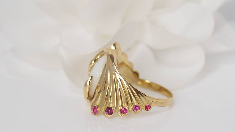 Bague Bague Toi et Moi Oiseaux pierre de Lune et Rubis 58 Facettes 31230