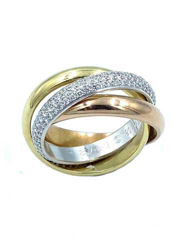 Bague 56 CARTIER. Alliance Trinity Classique 3 ors et diamants 58 Facettes