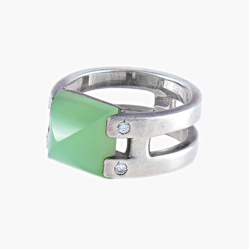 Bague Bague Hermès Argent Pierre verte 58 Facettes