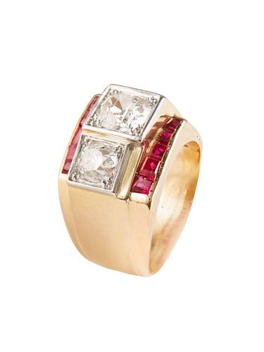 Bague 52 Bague Rétro en or jaune et platine, diamants et rubis 58 Facettes