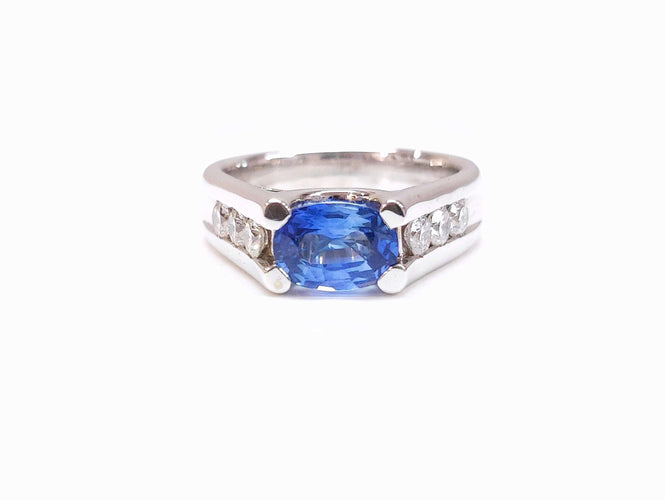 Bague 57 Bague or blanc saphir et diamants 58 Facettes DV.Bag.Saph.Dt