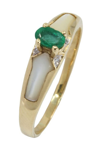 Bague BAGUE ÉMERAUDE NACRE ET DIAMANTS 58 Facettes 048611