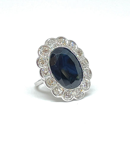 Bague Bague Pompadour en platine, saphir ovale et diamants 58 Facettes