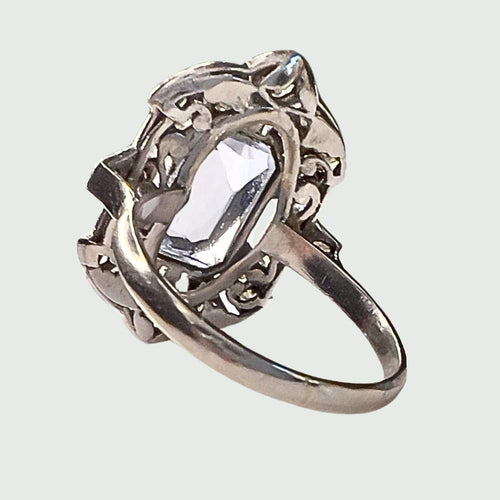 Bague 50 Sortija ART DECO 1930- 1935 de platino con diamantes y topacio azul 58 Facettes Q935A(900)
