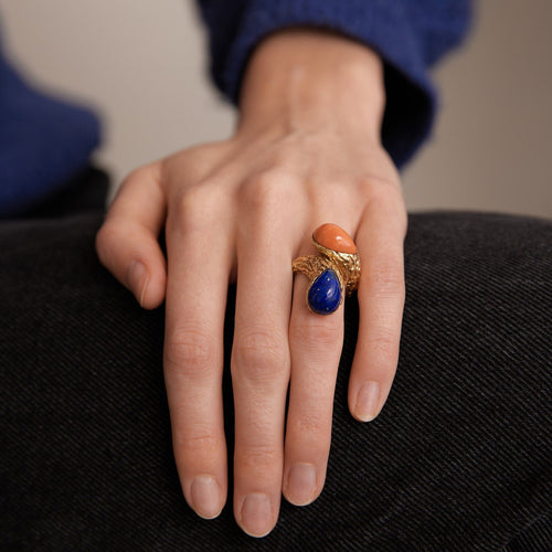 Bague 51 Boucheron - Bague Serpent Bohème Corail et  Lapis lazuli 58 Facettes