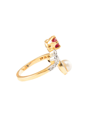 Bague Bague Vous et moi rubis et perle fine 58 Facettes