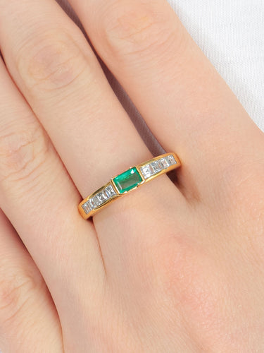 Bague 55.5 Bague Jonc Or Jaune Emeraude Diamants 58 Facettes R1672