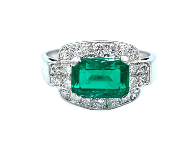 Bague Bague Art-Deco en platine, émeraude certifiée et diamants 58 Facettes