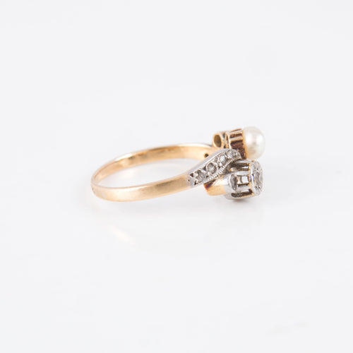 Bague 56 Bague or jaune Toi & Moi perle diamants 58 Facettes