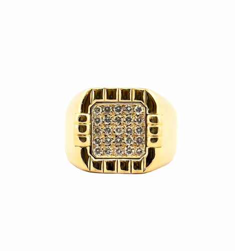 Bague 58 Chevalière vintage or massif 18 carats et diamants 58 Facettes