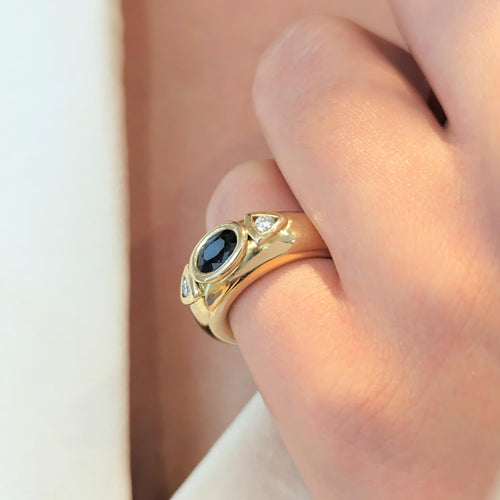 Bague Bague Jonc Or jaune Diamants Saphir 58 Facettes 27201