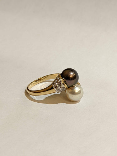 Bague Bague toi & moi en or perles et diamants 58 Facettes