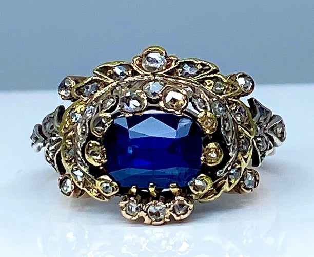 Bague 51 Bague saphir non chauffé  diamants Epoque 19ème siècle. 58 Facettes AB271