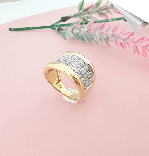Bague Bague Bandeau Or deux tons & Diamants 58 Facettes AA 1577