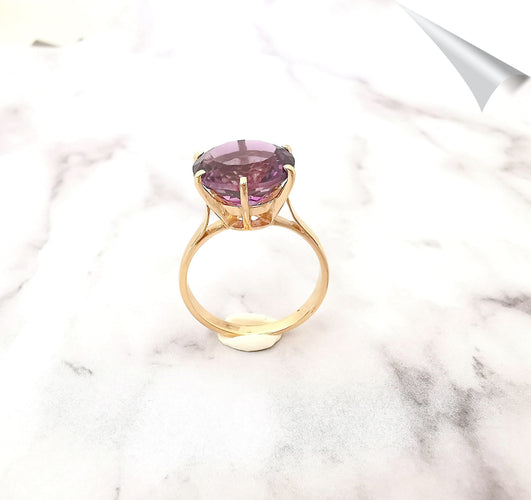 Bague 54.5 Solitaire améthyste, or jaune 58 Facettes AA 1560