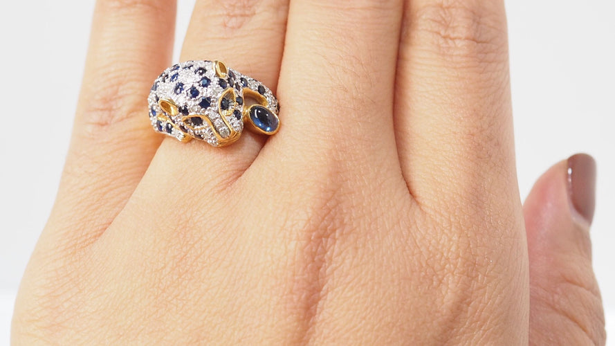 Bague 55 Bague Panthère Or jaune Saphirs Diamants 58 Facettes 32508