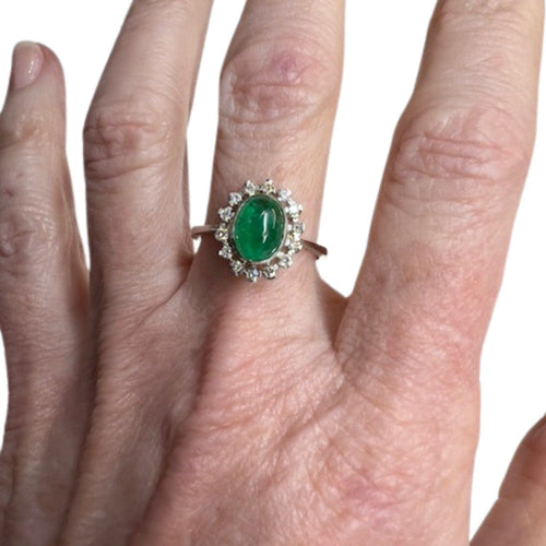 Bague 55 Bague rosace en platine de style Art Déco avec diamants et émeraude 58 Facettes Q12B