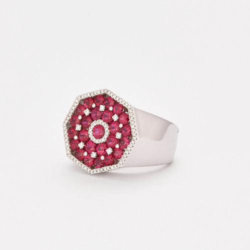 Bague 57 Bague Pavée de Diamants & Rubis 58 Facettes 1176