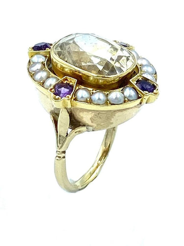 Bague Bague 19ème or saphir jaune, améthystes et perles fines 58 Facettes