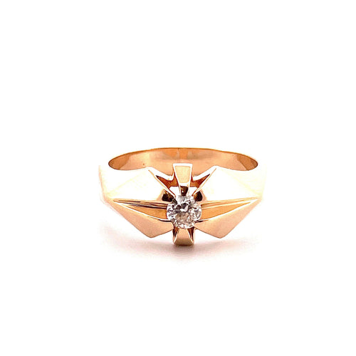 Bague 63 Chevalière homme vintage or jaune et diamant 58 Facettes