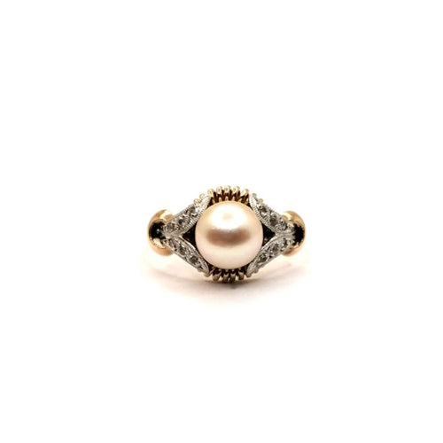 Bague 54 Bague vintage or jaune et perle de culture 58 Facettes 3635