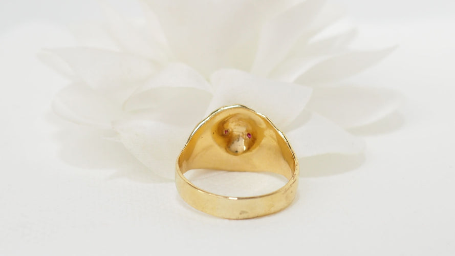 Bague 64 Bague chevalière Lion rubis et diamant 58 Facettes 32062