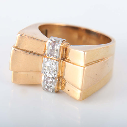 Bague 54 Bague Tank Or Jaune Diamants modèle Noeud 58 Facettes 487