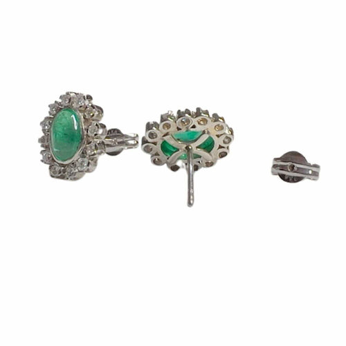 Boucles d'oreilles Boucles d'oreilles rosace en platine style Art Déco avec diamants et émeraude 58 Facettes Q13B