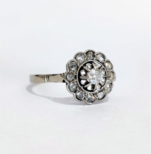 Bague 53 Bague marguerite ancienne or blanc diamants 58 Facettes 1-868/1